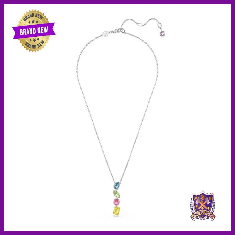 Rhodium Y-Necklace with Crystal Pendant, Adjustable 15-18 Inch - Picture 3 of 5